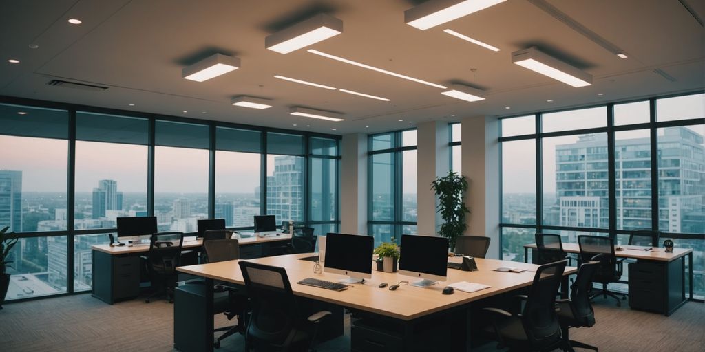 LED ceiling lights in contemporary office setting.