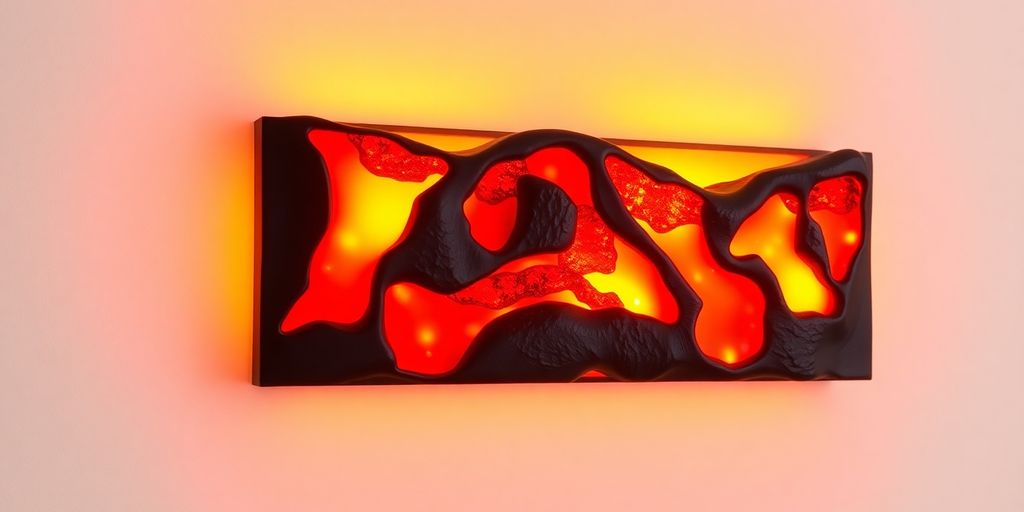 Lava wall lamp with vibrant glowing colors in a room.