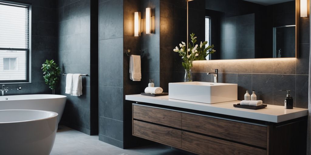 Contemporary bathroom featuring elegant design and modern fixtures.