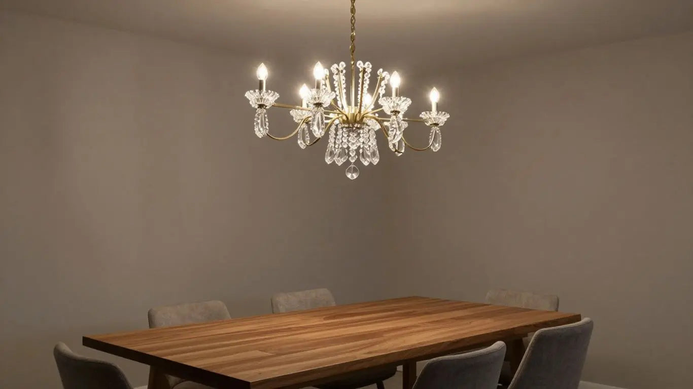 Contemporary chandelier light in a modern dining room.