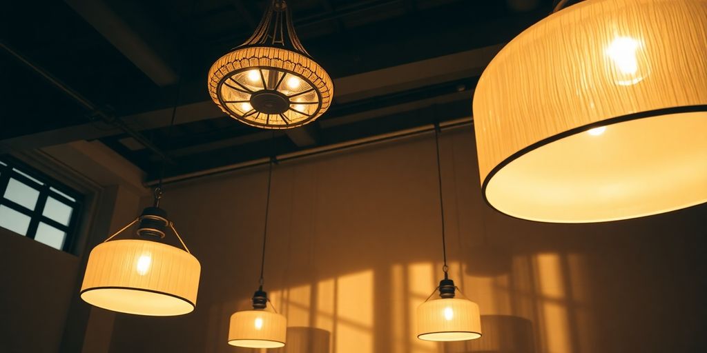 Large statement pendant lights illuminating a stylish room.