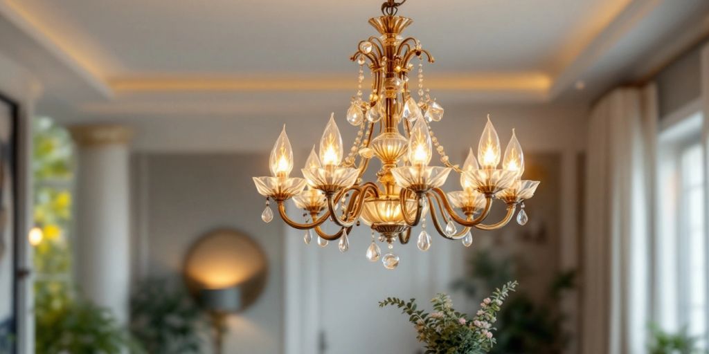 Modern chandelier illuminating a stylish interior space.