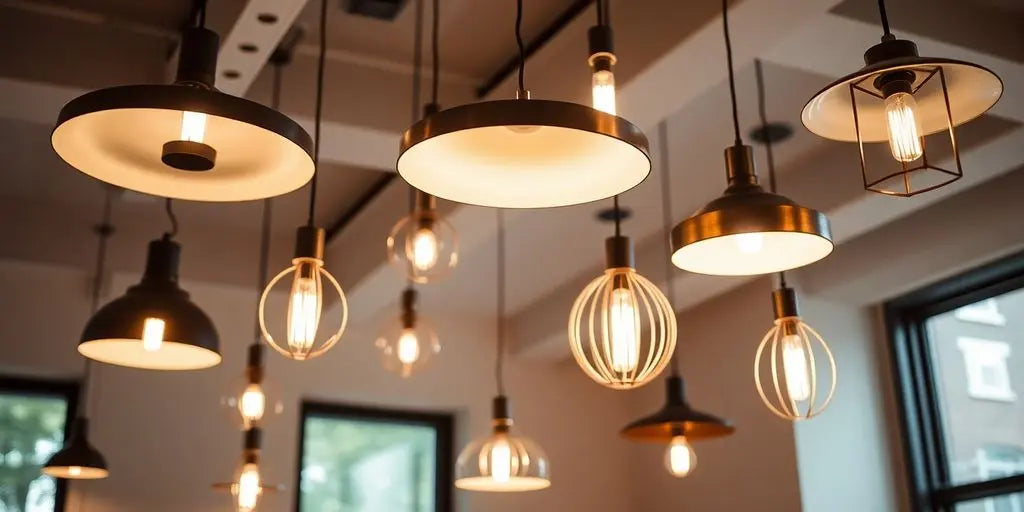 Modern ceiling hanging lights illuminating a stylish interior.