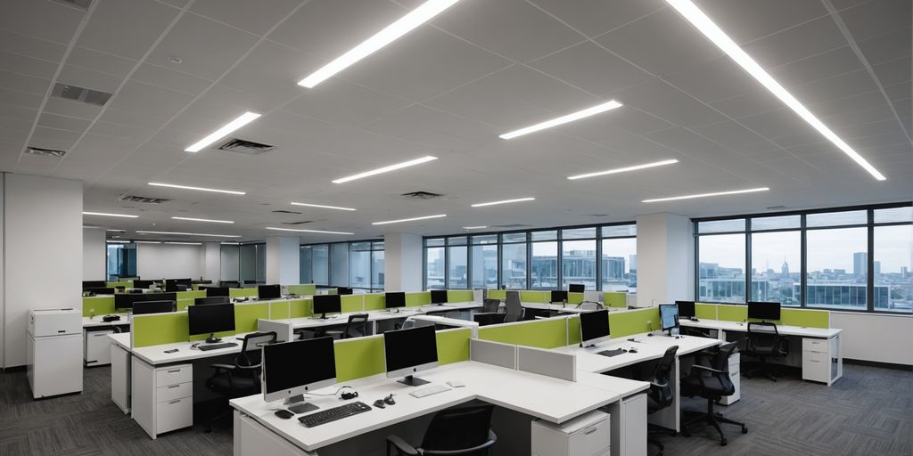 Modern office with sleek commercial light fittings