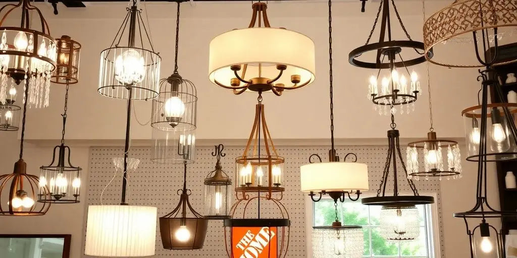 Variety of Home Depot chandeliers in different styles.