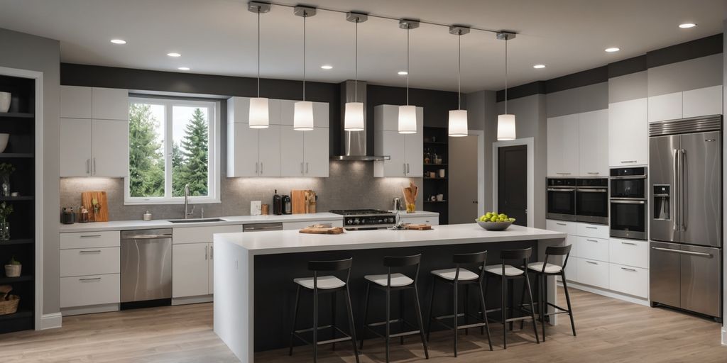 Modern kitchen with minimalist ceiling lights