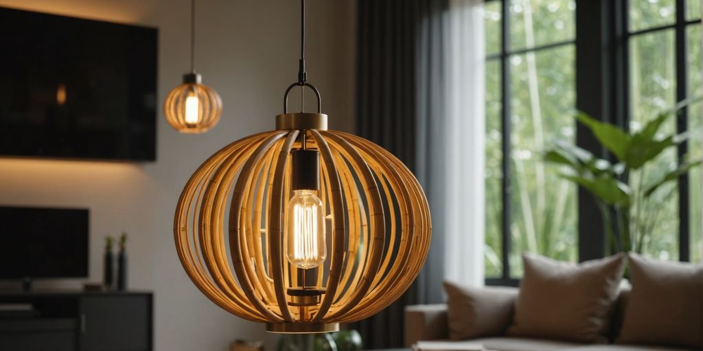 Bamboo pendant light in contemporary home decor setting.