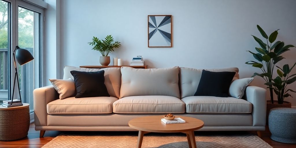 Modern IKEA sofa in a cozy living room setting.