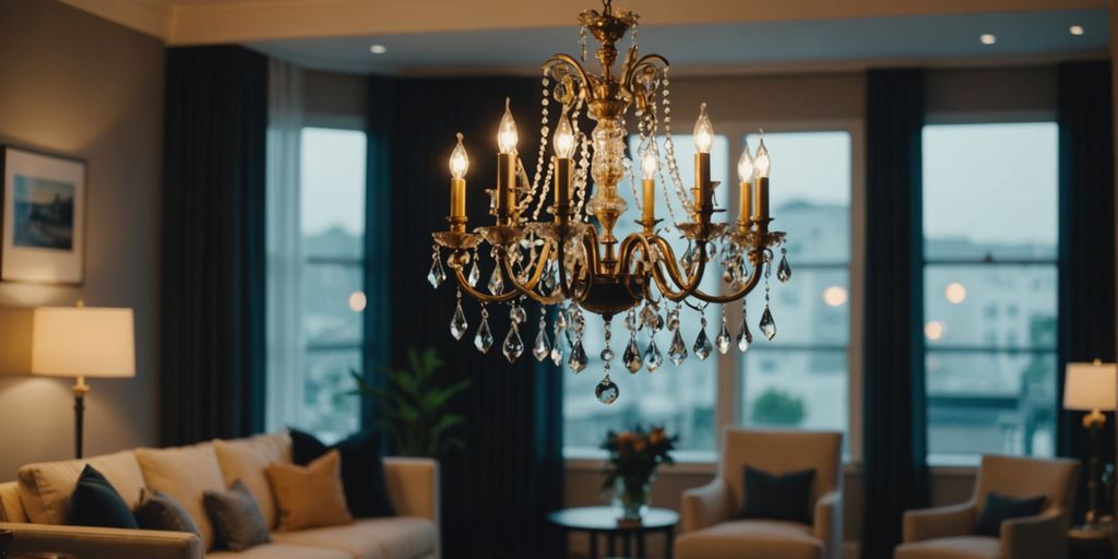 Chandelier in a modern living room setting