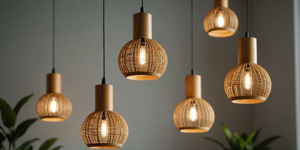 Bamboo pendant lights in a well-lit room