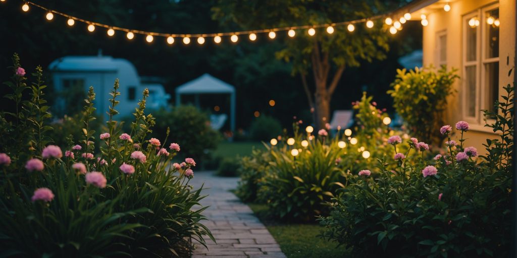 Affordable garden lights illuminating a cozy outdoor space