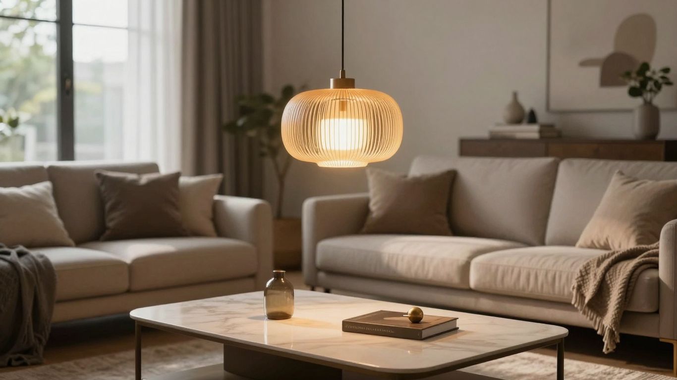 Elegant light pendant in a modern living room.
