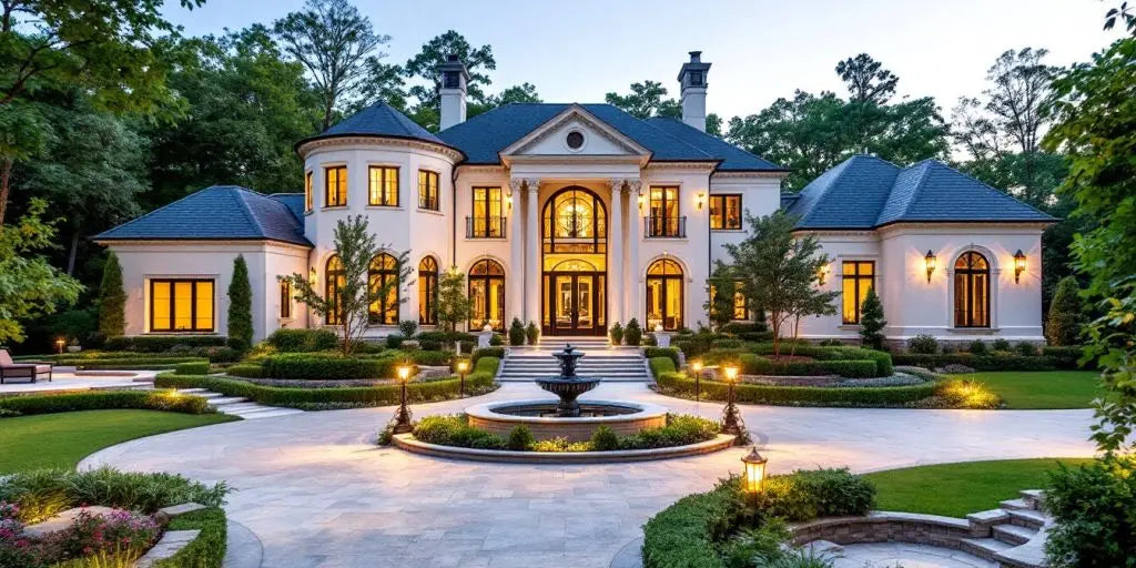 Luxurious home exterior in Ashburn, VA, with landscaping.