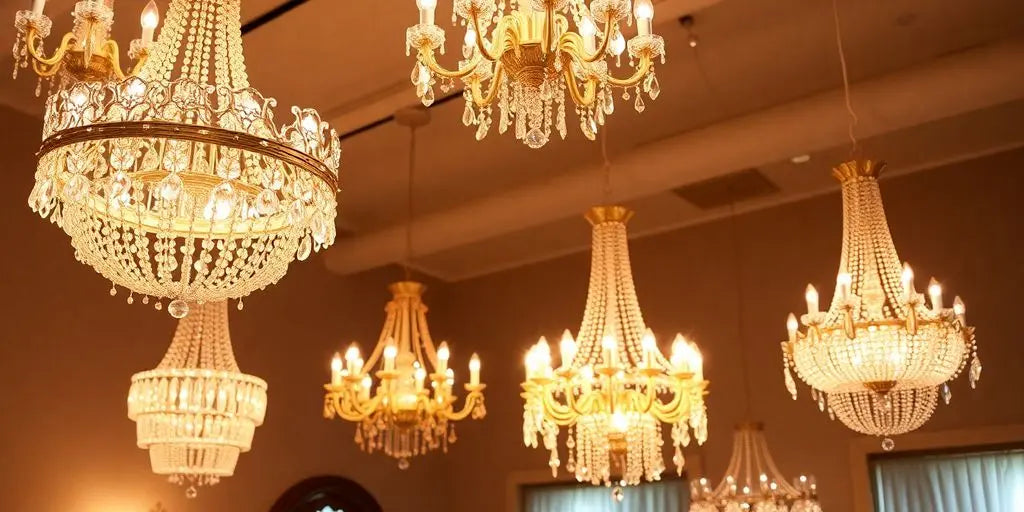 Elegant bedroom chandeliers illuminating a stylish interior.