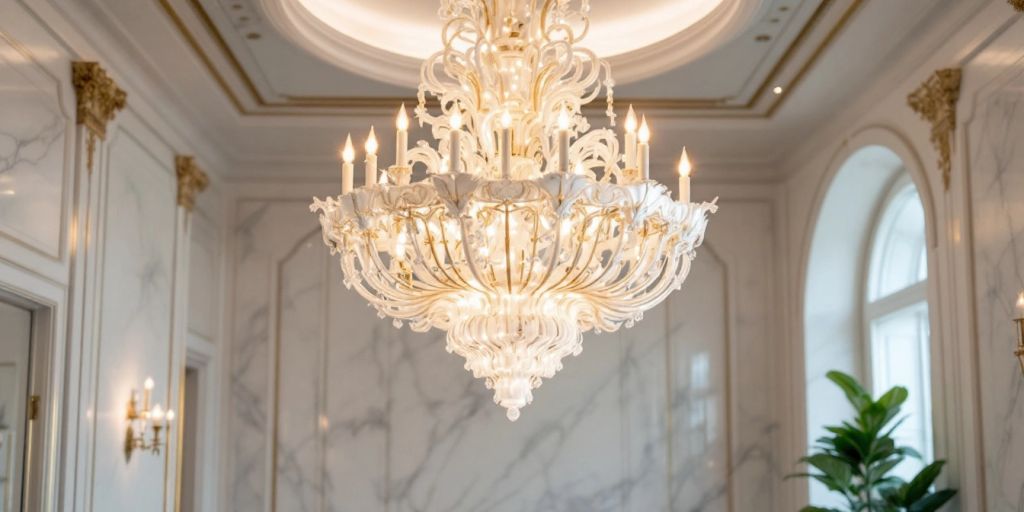 Luxurious Calacatta marble chandelier in an elegant setting.