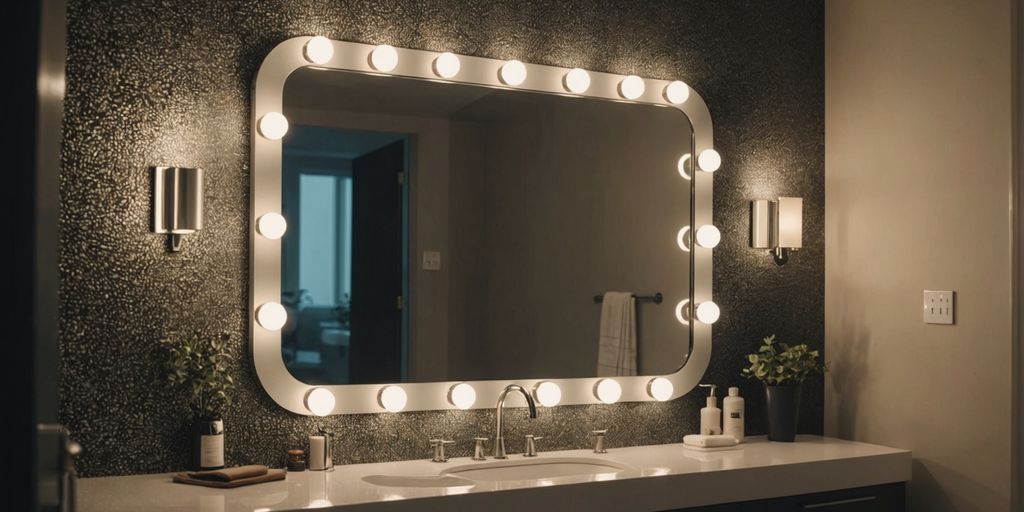 Bathroom featuring a creative, eye-catching mirror design.