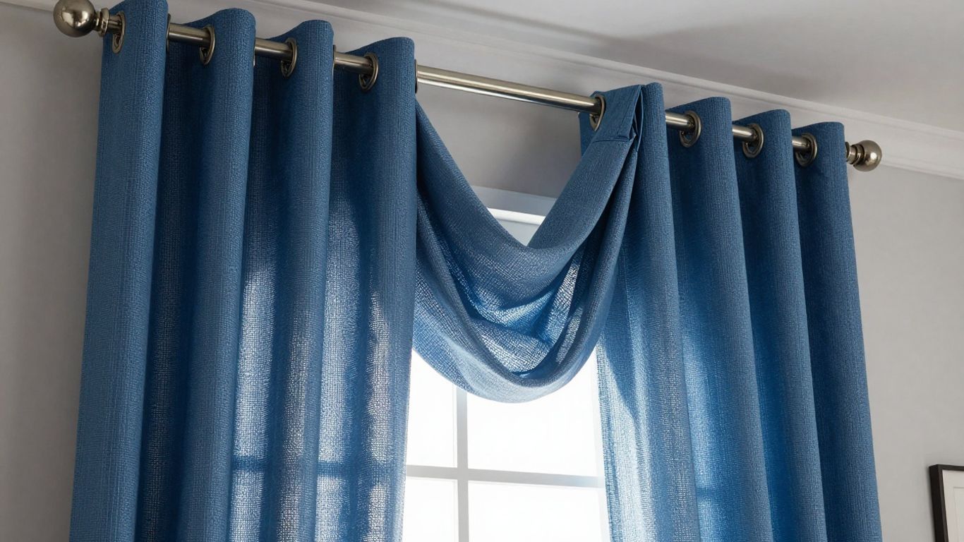 Dunelm sale eyelet curtains in blue fabric.