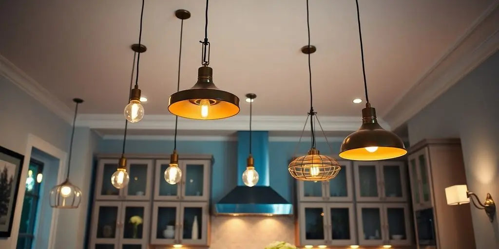 Stylish hanging lights in a modern kitchen design.