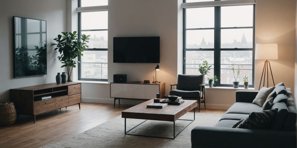 Minimalist living room featuring clean lines and simple decor.