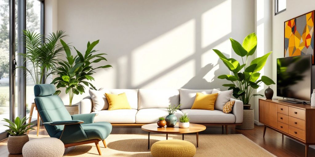 Mid-century modern living room with iconic furniture and decor.