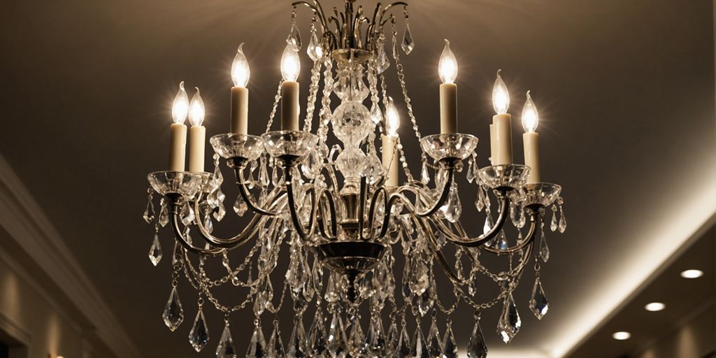 Sparkling crystal chandelier with light reflections