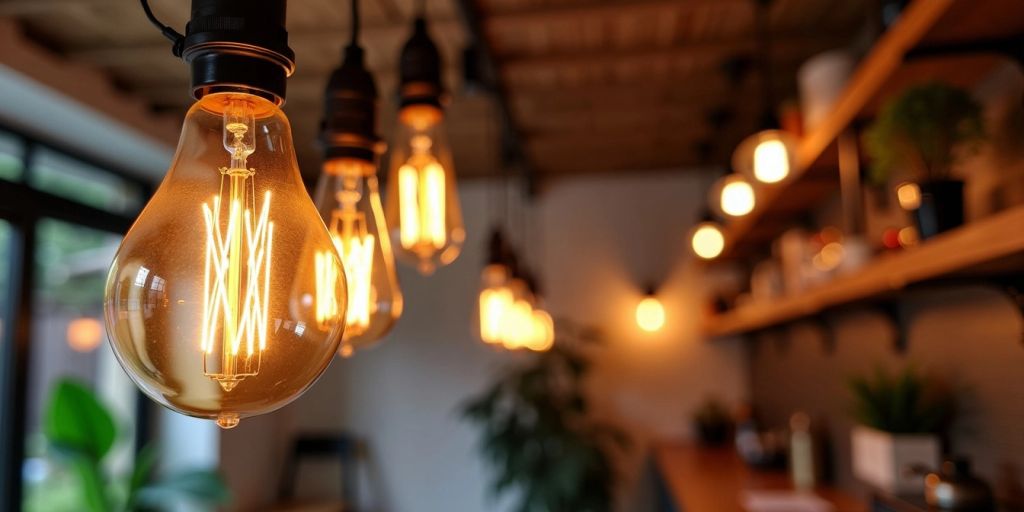 Stylish light bulb ceiling light illuminating a modern room.