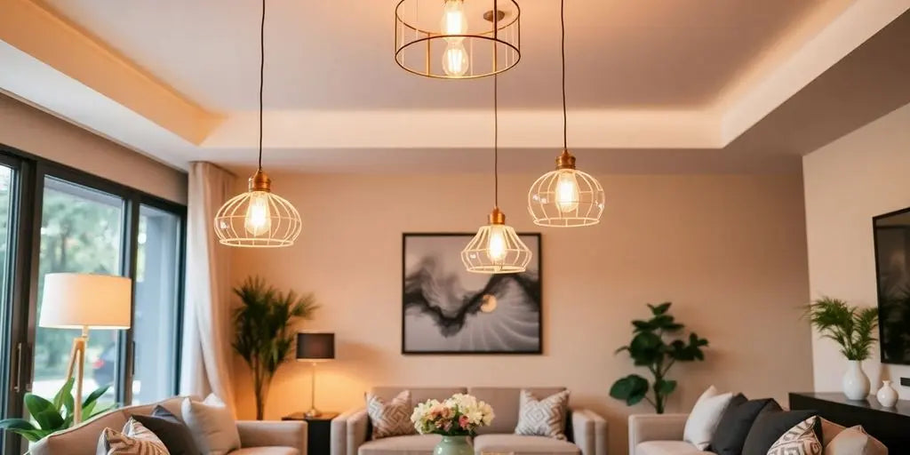 Elegant pendant lights enhancing cozy home decor.