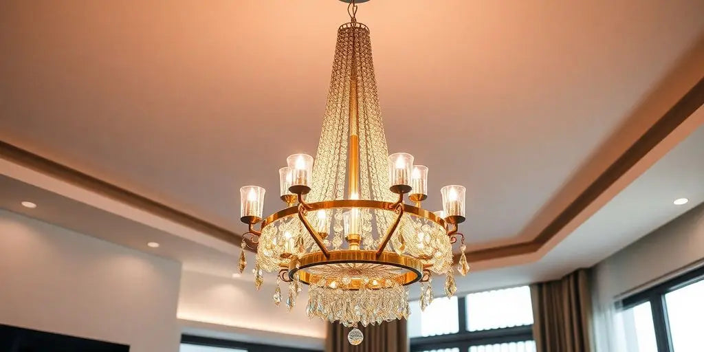 Modern luxury chandelier in a contemporary living room.