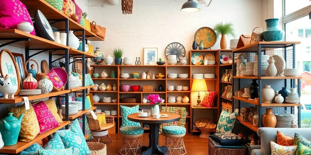 Interior of a charming home goods store with decor items.