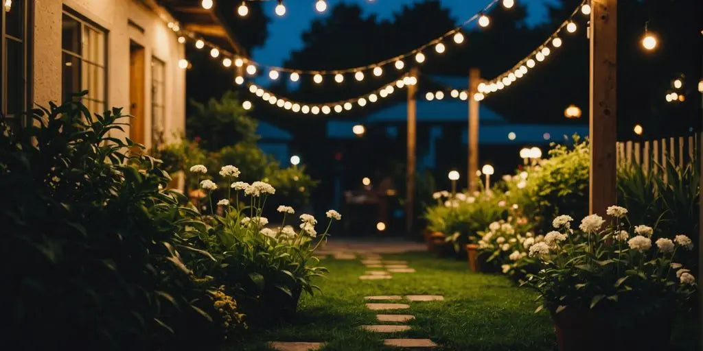 DIY garden lights illuminating a cozy outdoor space.