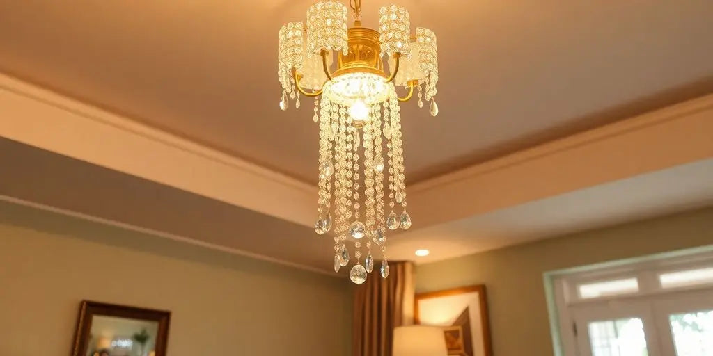 Elegant chandelier illuminating a cozy living space.