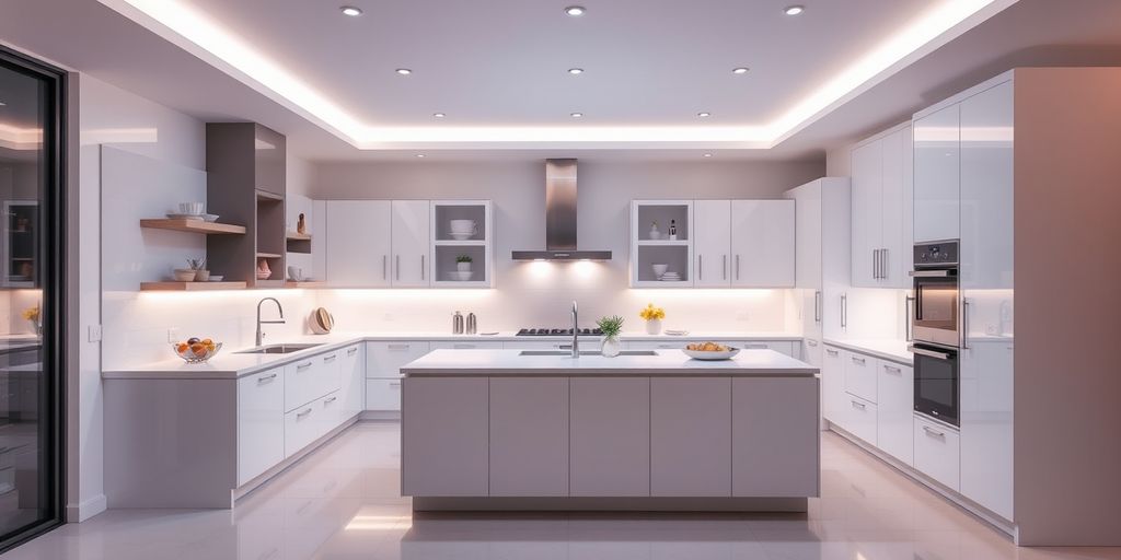 Modern kitchen with LED ceiling lights