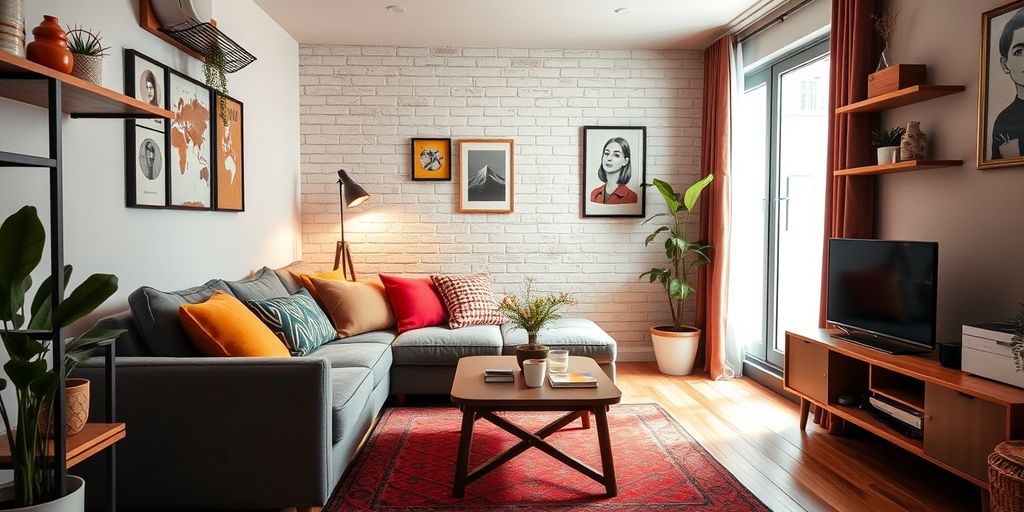 Cozy small apartment with stylish decor and space-saving solutions.