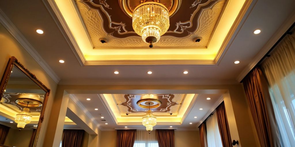 Elegant ceiling fixtures in a stylish room.