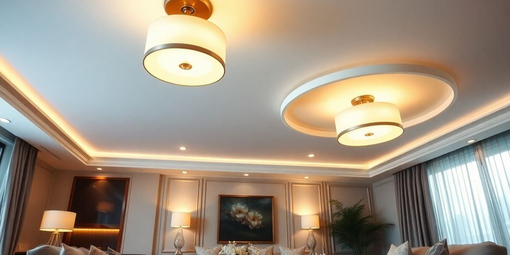 Modern ceiling lights in a stylish living room.