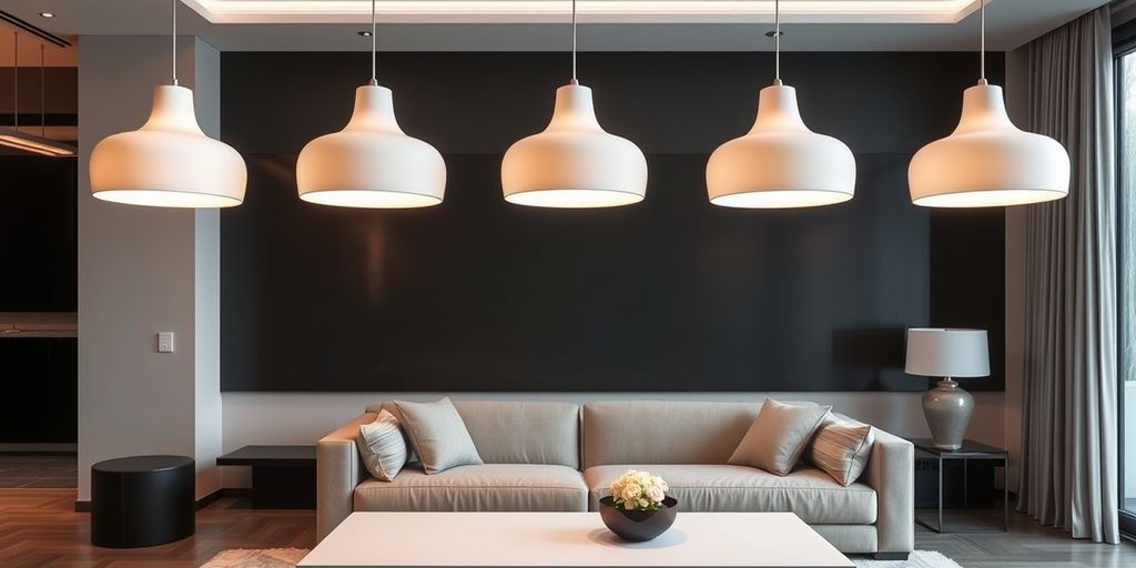 Modern pendant lights in a stylish living room