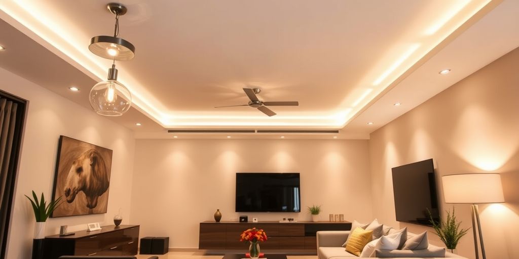 Modern living room with sleek light fittings