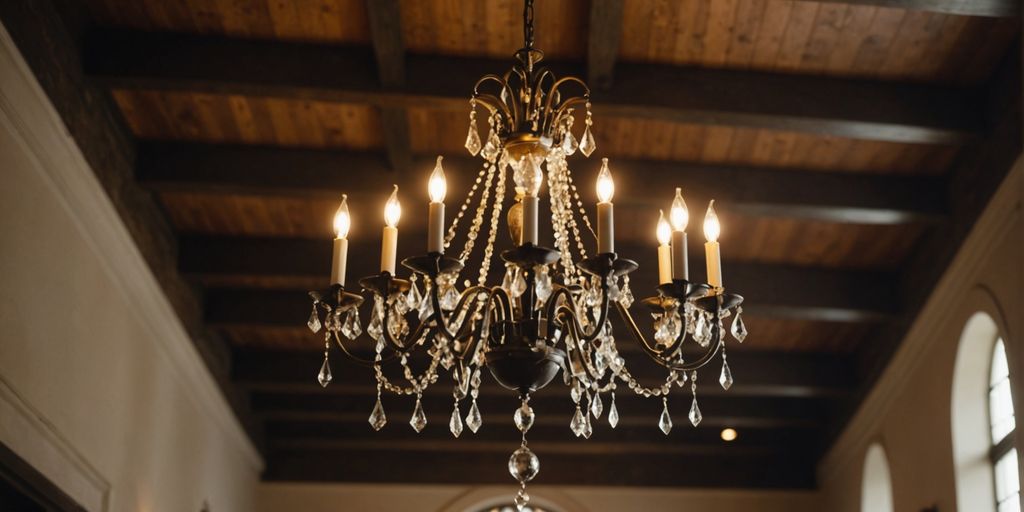 Chandelier in a vaulted ceiling dining room