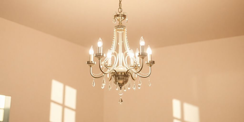 Elegant brushed nickel chandelier in a modern room.