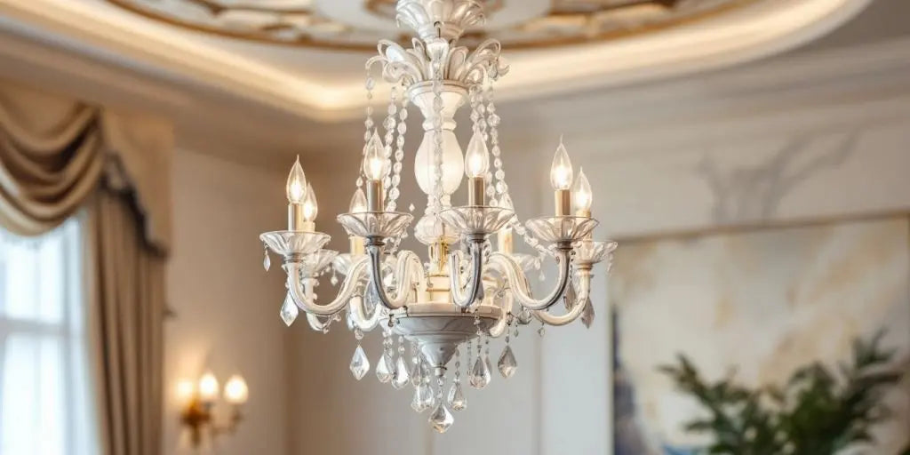 Elegant marble chandelier illuminating a sophisticated interior.