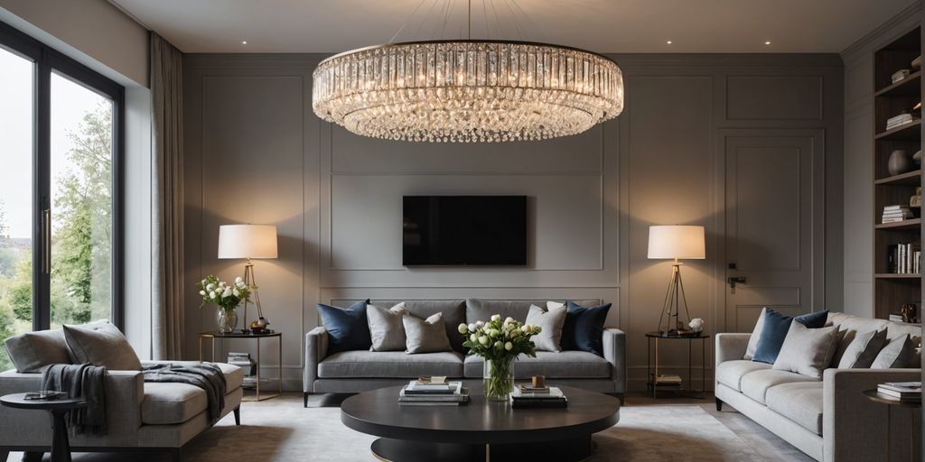 Elegant British-made chandelier in modern living room