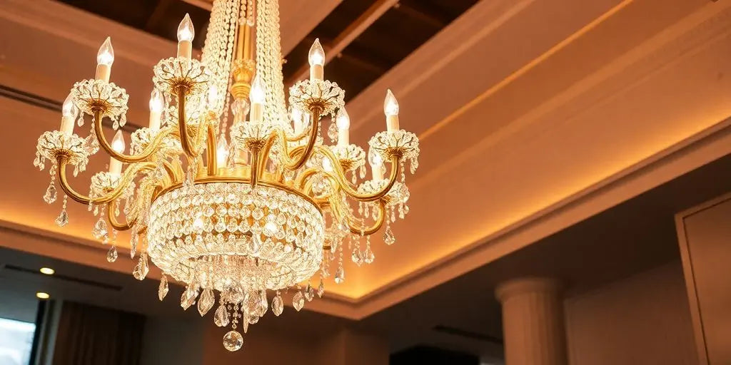 Elegant extra large chandelier illuminating a spacious room.