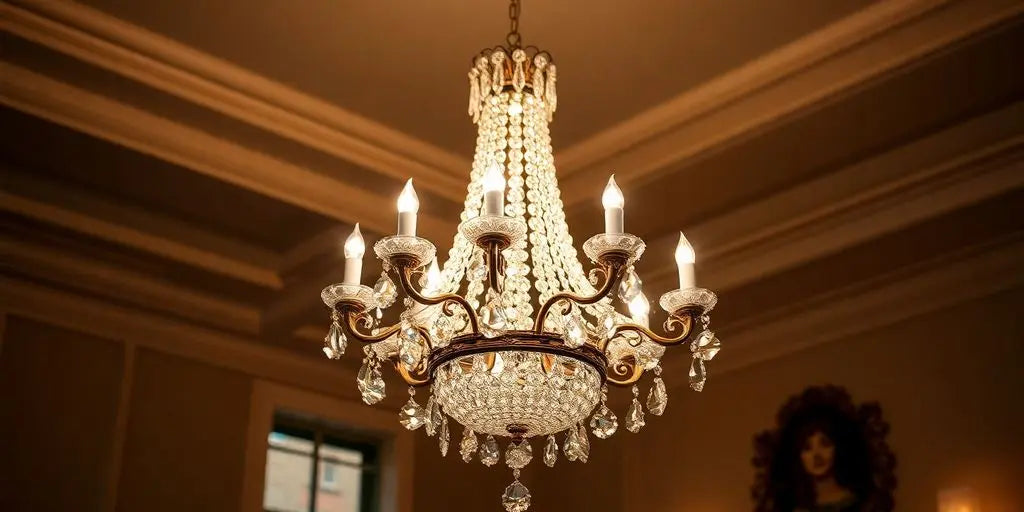 Elegant chandelier lamp illuminating a stylish room.