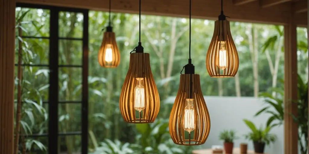Bamboo pendant lights, eco-friendly and stylish home lighting solution.