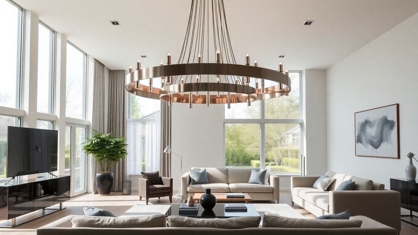 Modern chandelier in stylish UK living room