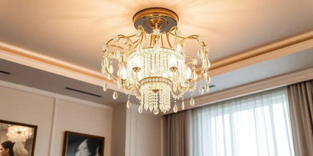 Elegant crystal chandelier illuminating a stylish modern interior.