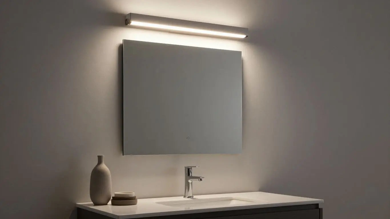 Above mirror bathroom light fixture illuminating vanity