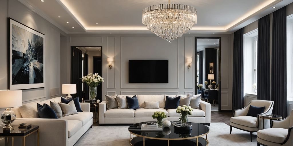 Luxury light fittings in a modern living room