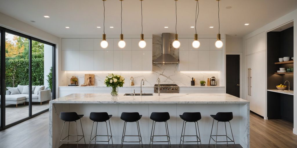 Modern kitchen with pendant lights