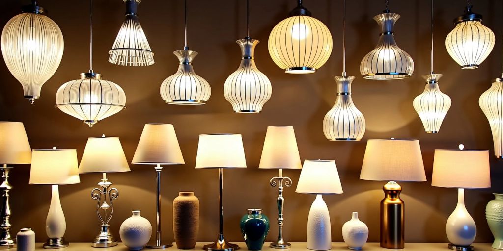 Stylish light fixtures in various designs and colors.